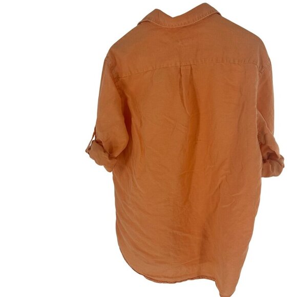 Tasso Elba Island Mens Orange Linen-Blend Button-Up Shirt L 16-16.5 Roll sleeve - Picture 2 of 5